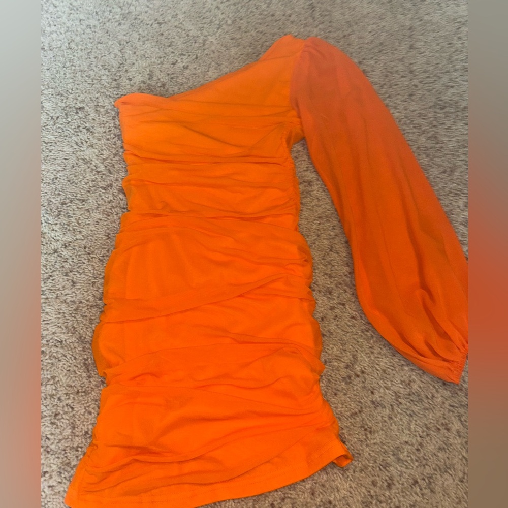 orange mini bodycon one shoulder dress